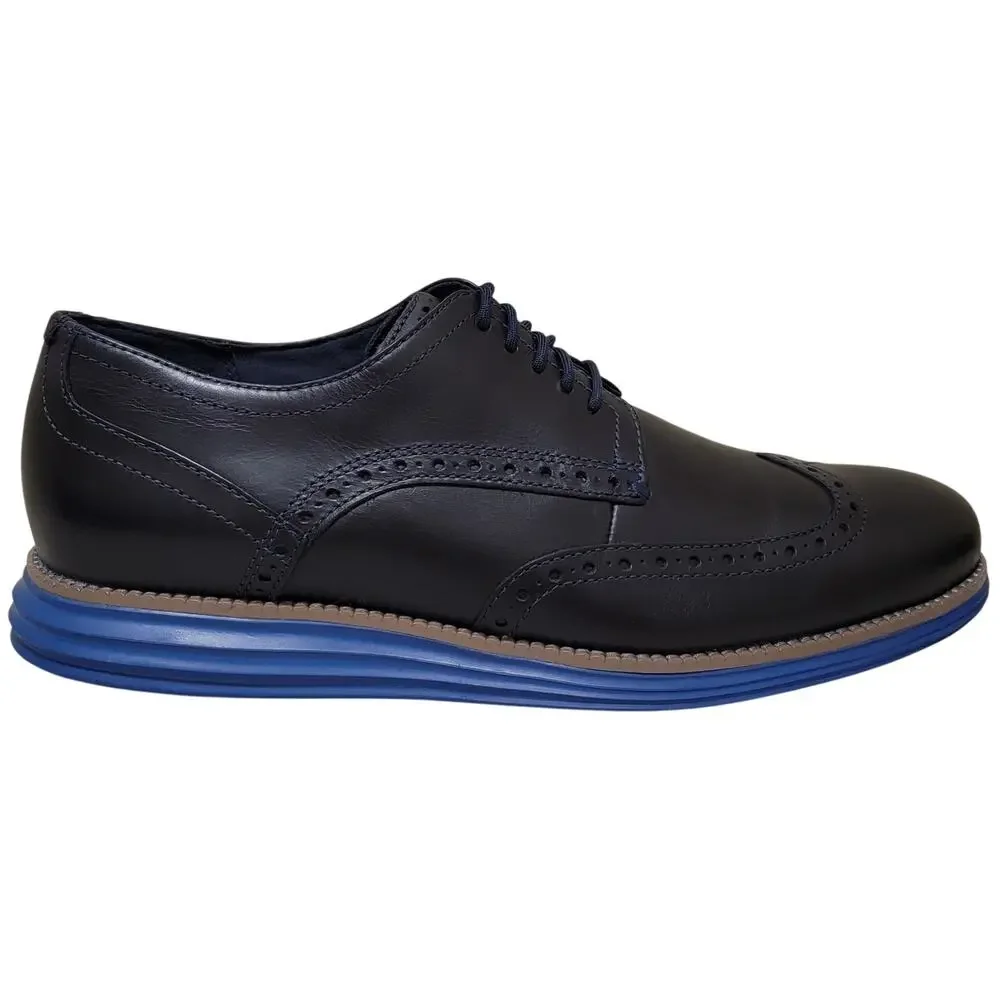 Cole Haan Men Original Grand Wingtip Derby Oxford Size US 9.5M Navy Blue Leather